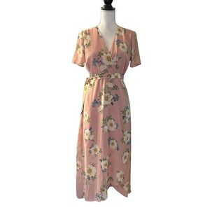 Bardot V-Neck Short-Sleeve Floral Midi Wrap Dress Women’s SZ US 6 Dusty Rose